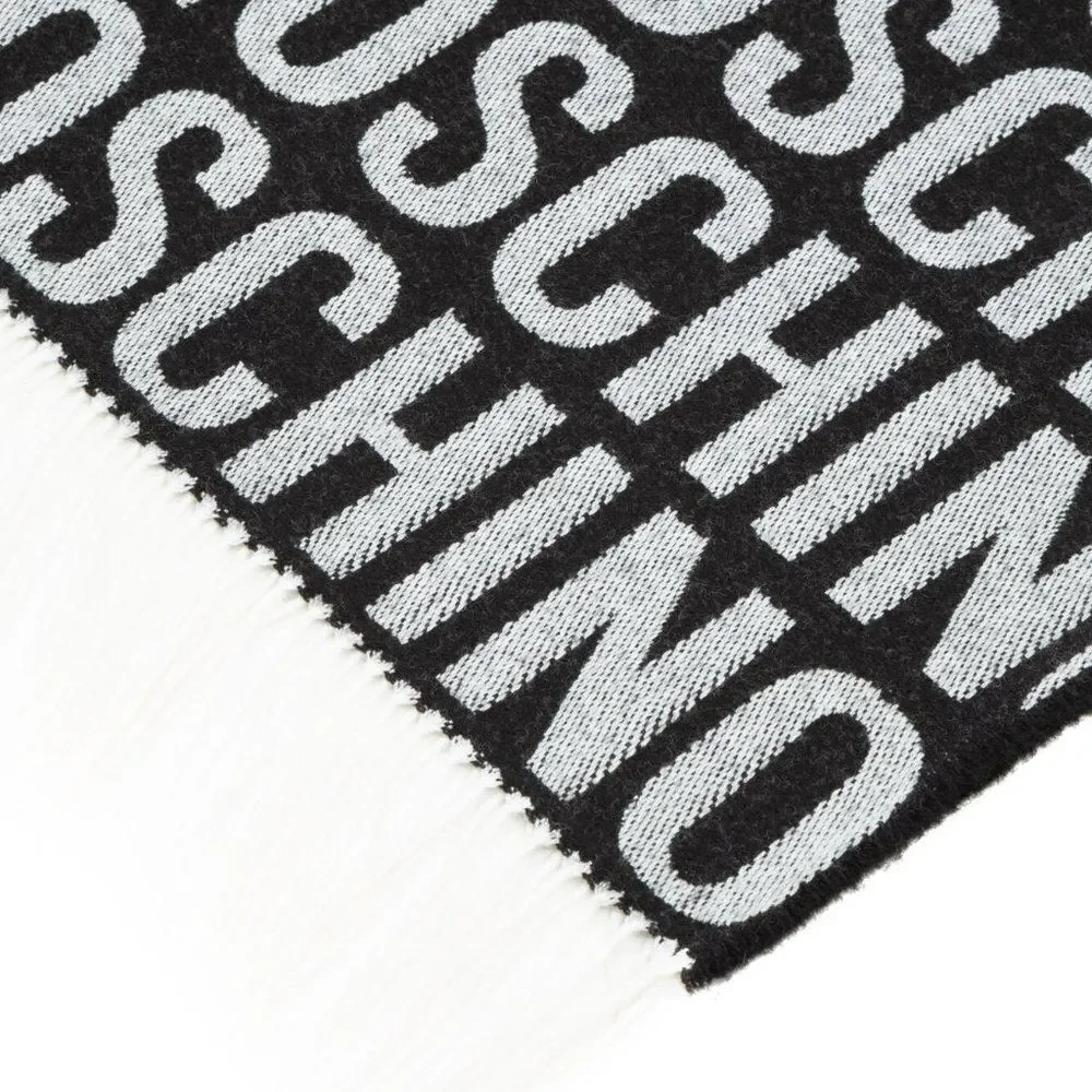 Moschino Men's Black & Grey Shawl Stole Wool Winter Scarf